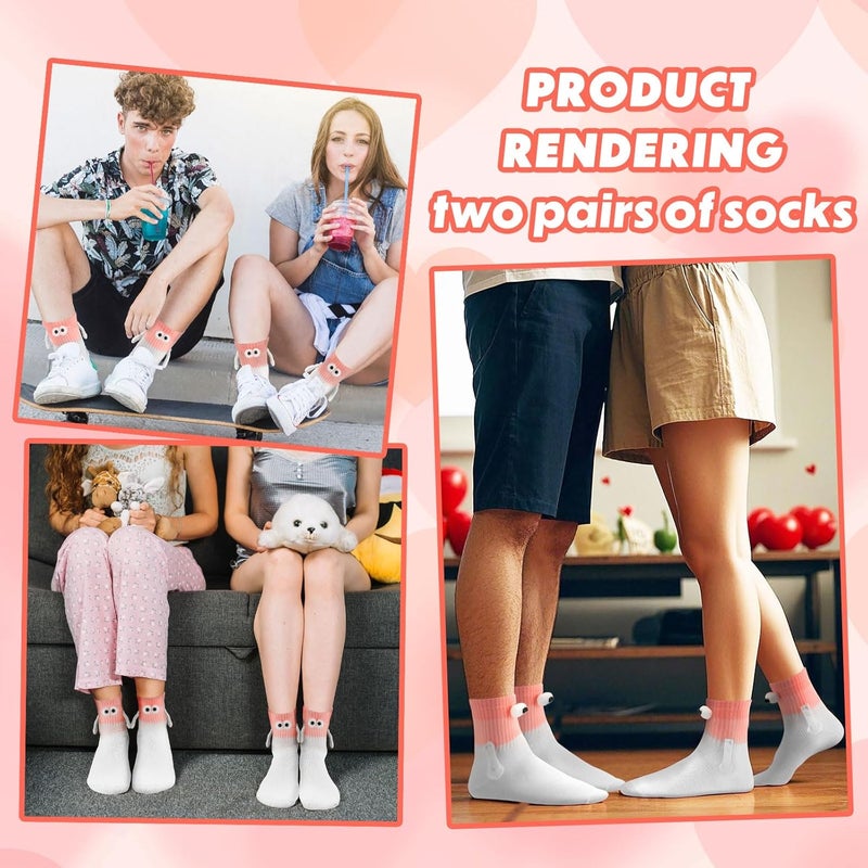 Habbiful 2 Pairs Valentine's Day Holding Hands Socks Funny Magnetic Couple Socks Valentines Day Gifts for Her Men Women - Image 3